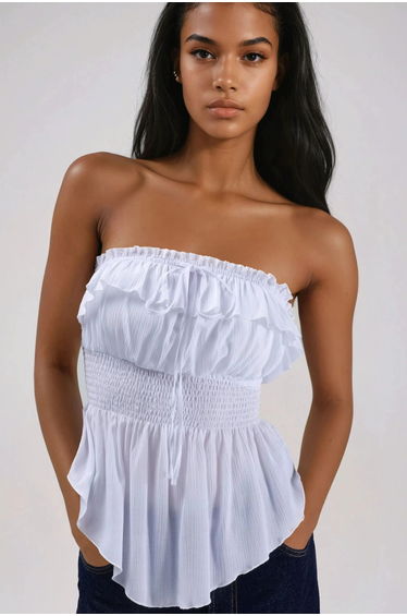 Ruffled and Textured Bandeau Top