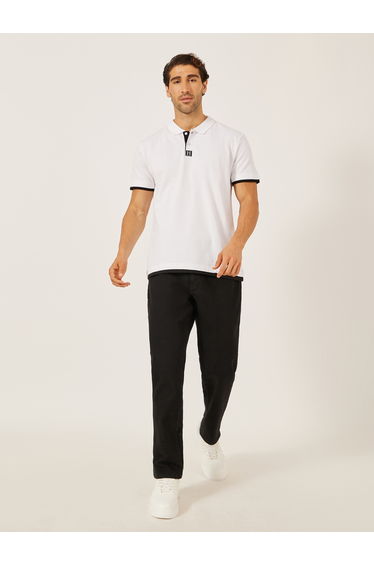 Minimal Print Relaxed Fit Polo T-Shirt with Contrast Placket