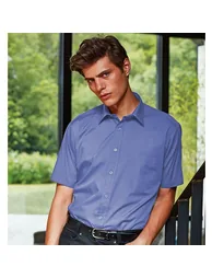 Premier Mens Short Sleeve Formal Poplin Plain Work Shirt - Mid Blue - 1