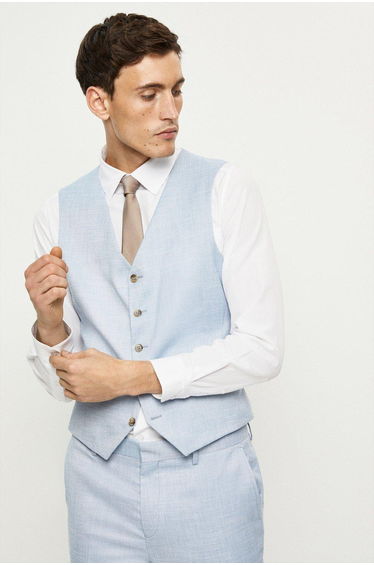 Slim Fit Light Blue Slub Waistcoat