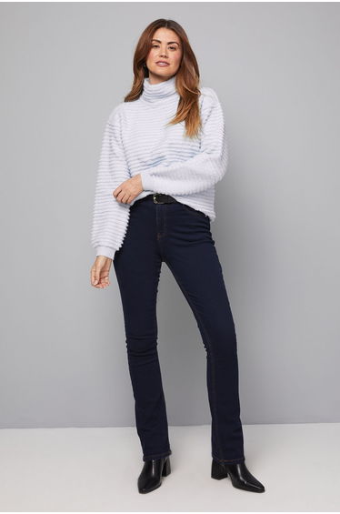 Fluffy Stripe Roll Neck Jumper