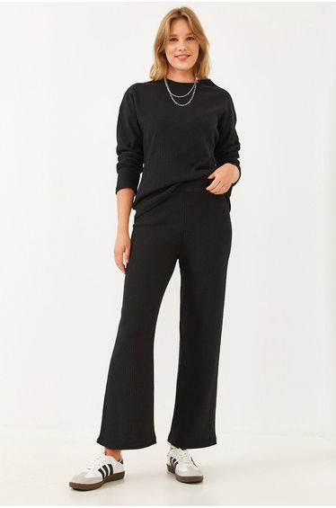 Women's Crew Neck Basic Bottom-Top Set