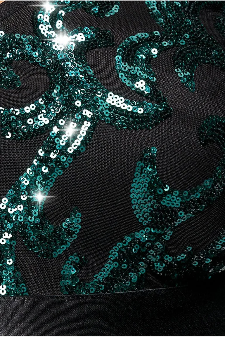 Tassel & Sequin Maxi With Front Split - Emerald Green by Goddiva Plus - 3