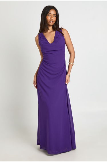 Chiffon Cowl Neck Maxi Dress - purple