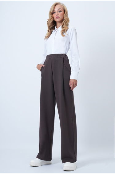 Women's Bitter Brown Pleated Detailed Knitted Palazzo Pants