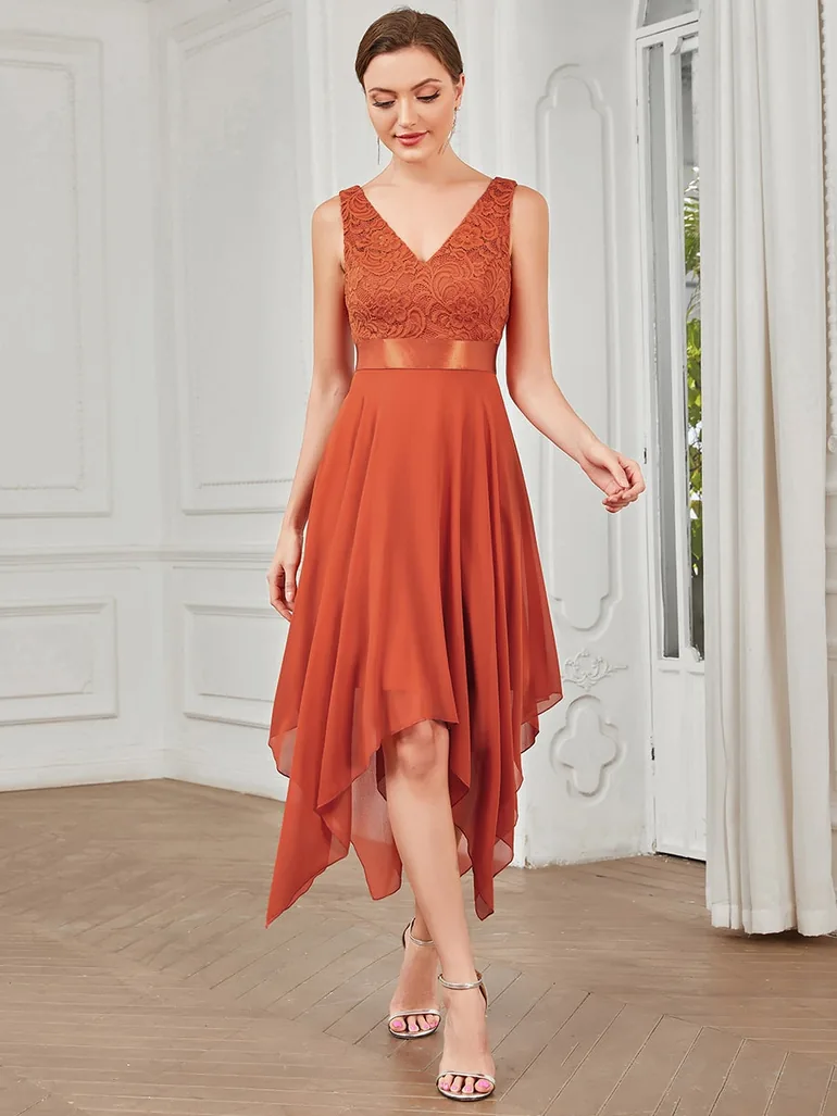 Bestselling V Neck Lace Chiffon Homecoming Prom Dresses