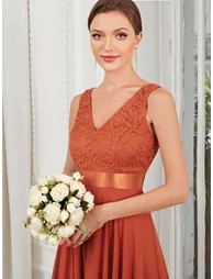 Bestselling V Neck Lace Chiffon Homecoming Prom Dresses - 2