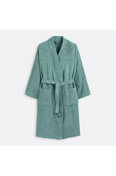 Cotton Terry Bathrobe with Kimono Collar