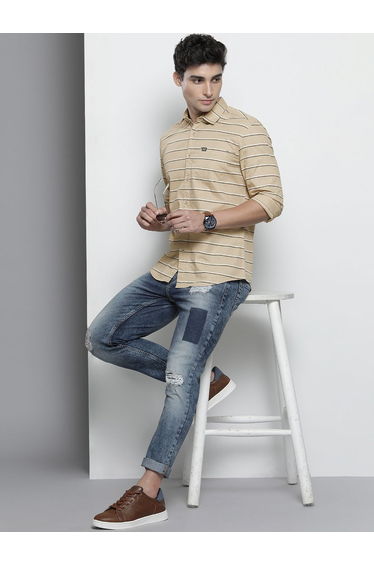 Men Beige Striped Casual Shirt