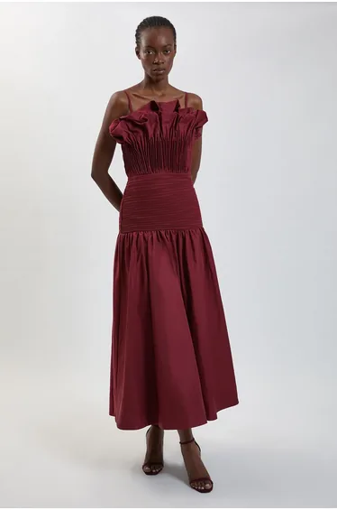 Taffeta Ruffle Detail Maxi Dress