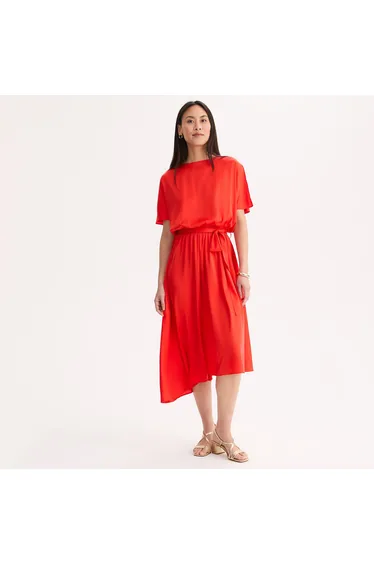 Satin Short Sleeve Knee-Length Dress