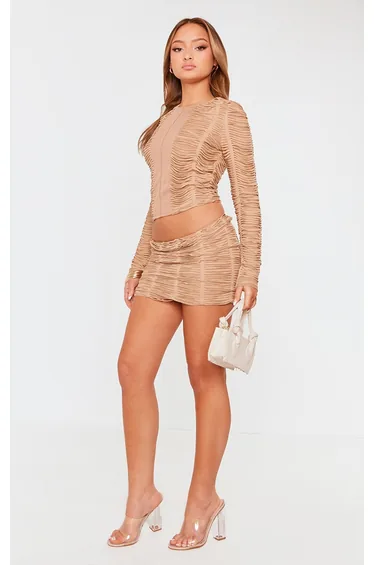 Petite Taupe Textured Jersey Mini Skirt