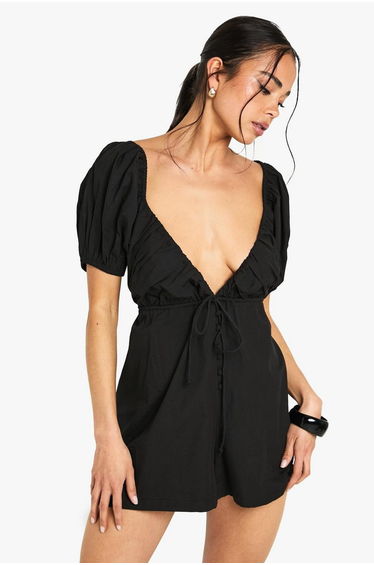 Cotton Poplin Puff Sleeve Playsuit