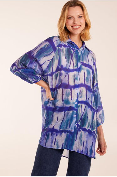 Blue Vanilla Collared Long Sleeve Tunic Shirt