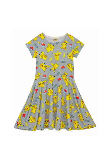 Pokemon Girls Pikachu Short-Sleeved Skater Dress - Grey