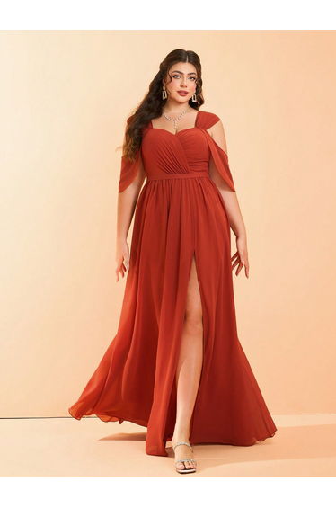Leely Plus Women's Elegant Straps Cold Shoulder Graduation & Prom Dresses