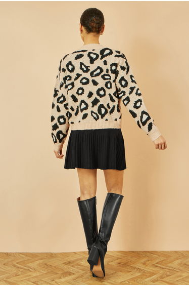 Yumi Beige Animal Print Intarsia Tie Front Cardigan product thumbnail 4