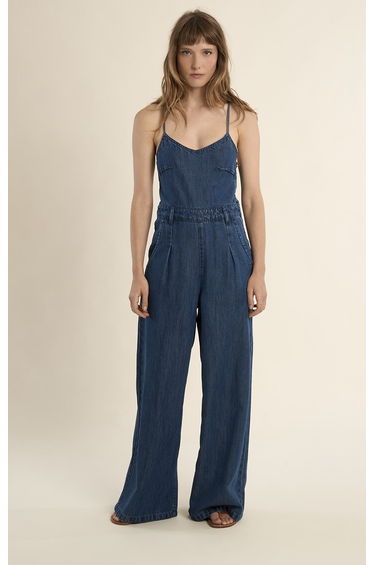 Denim Jumpsuit with Straps