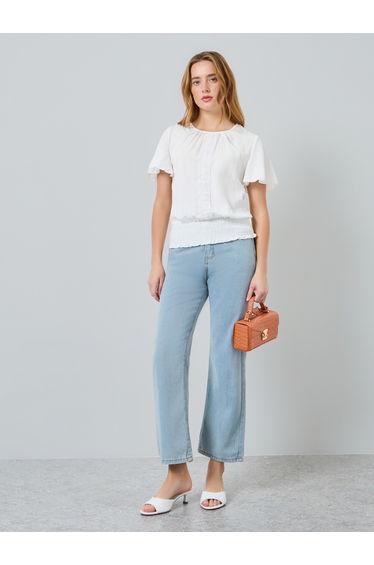 Women White Textured Short Sleeve Top