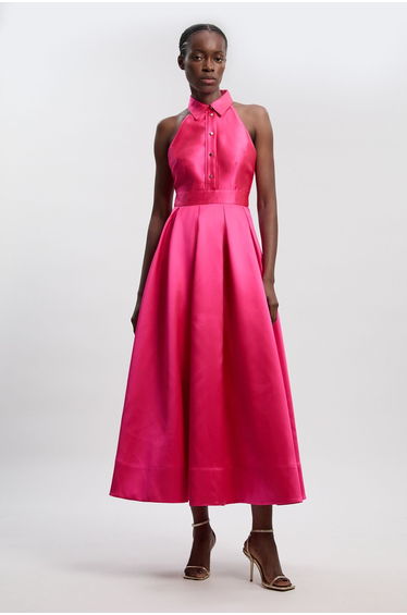 Twill Contrast Collared Woven Dress