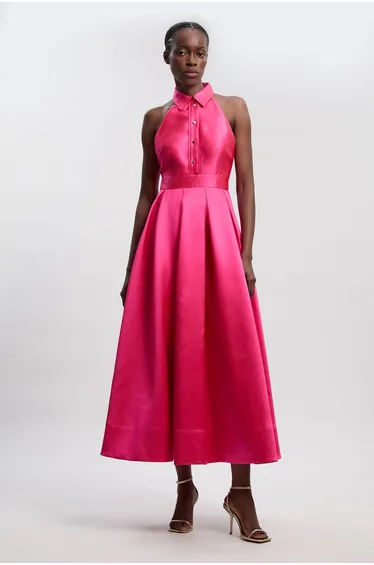 Twill Contrast Collared Woven Dress