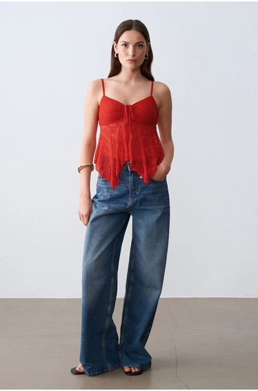 DILVIN Lace Tie-front Sleeveless Blouse