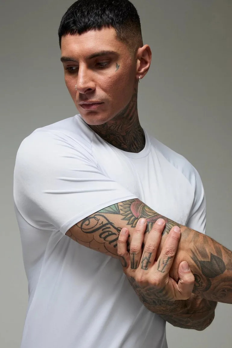 Tall Man Active Lightweight Essentials Gym Muscle Fit Raglan T-shirt - white - 2