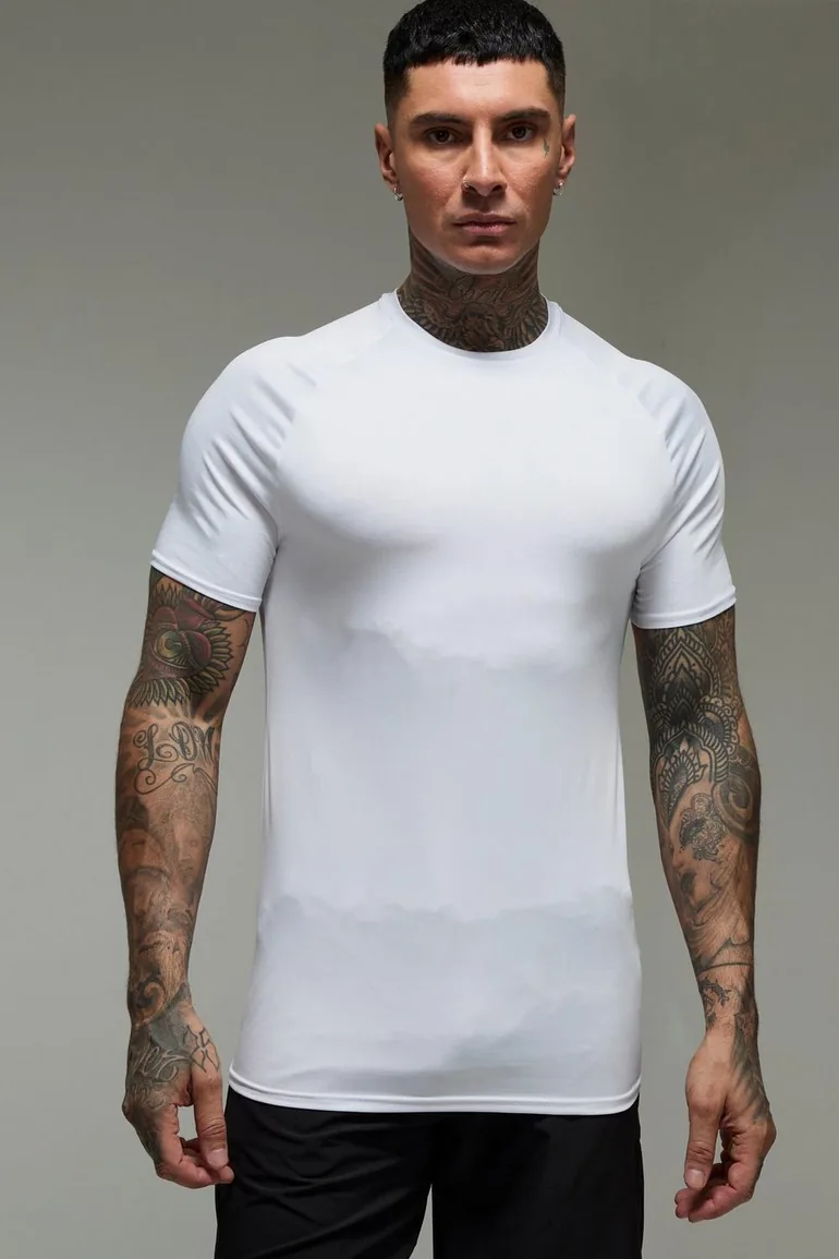 Tall Man Active Lightweight Essentials Gym Muscle Fit Raglan T-shirt - white