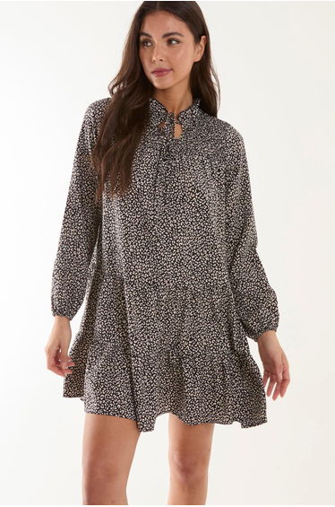 Shirred Cheetah Smock Dress