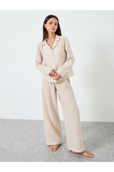 Woven Linen Look Striped Shirt and Pyjama Set