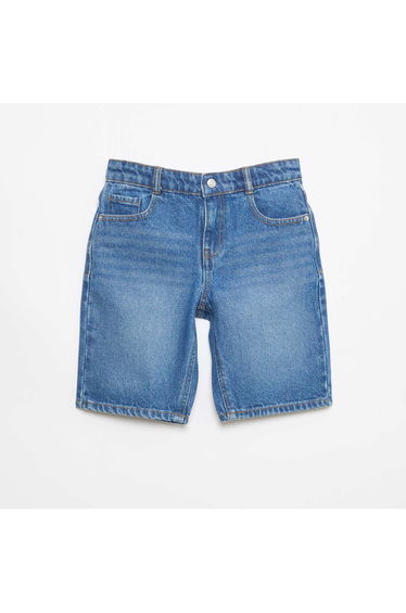 Slim Fit Stretch Cotton Denim Bermuda Shorts BLUE