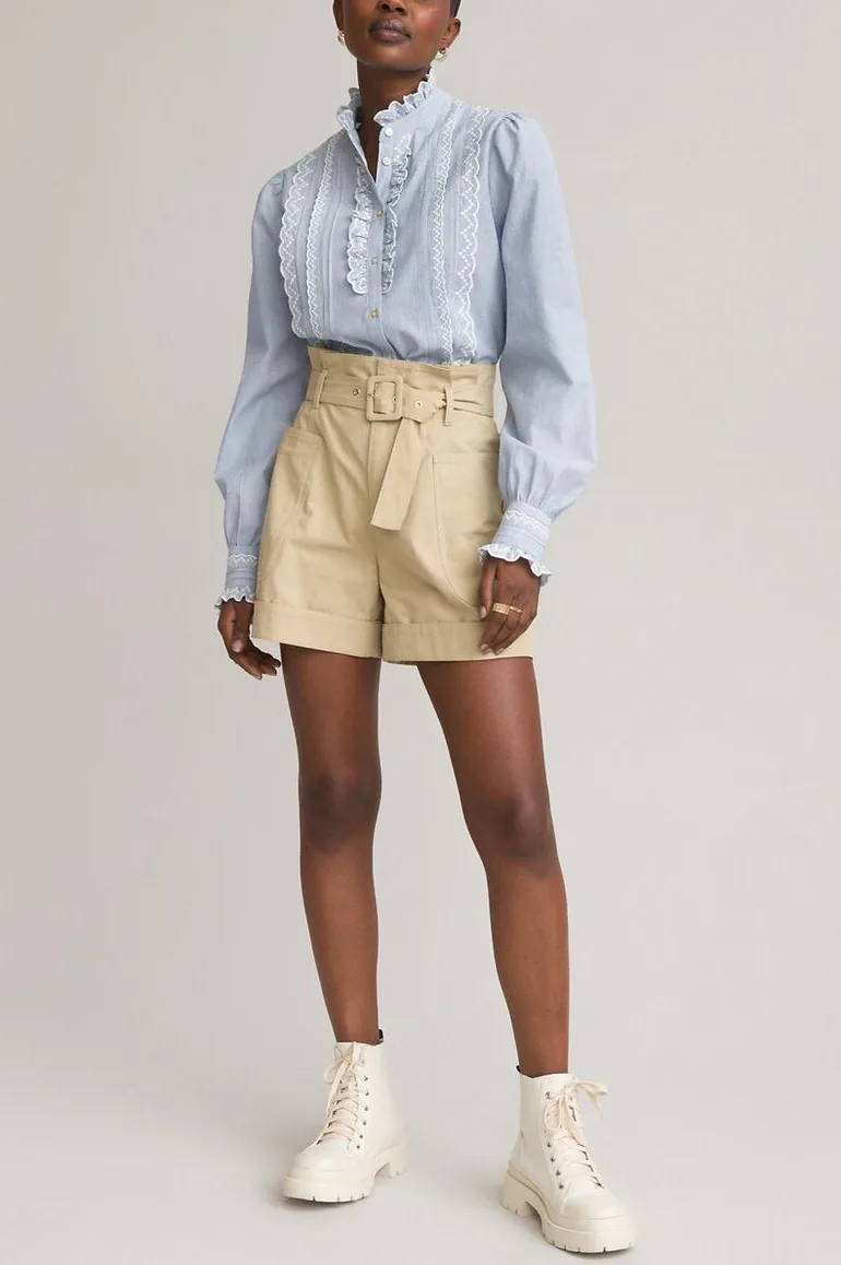 Eugénie Organic Cotton Shirt in Striped Print with Ruffles - 1