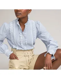 Eugénie Organic Cotton Shirt in Striped Print with Ruffles - 2