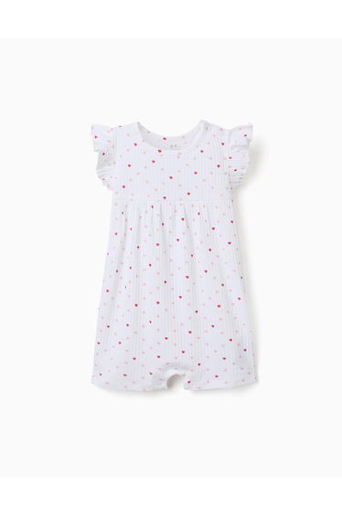Ribbed Romper With Heart Motif For Newborn And Baby Girls White