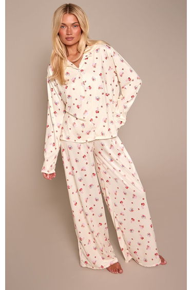 Butter Yellow Acai Bowl Printed Long Sleeve Button Through PJ Set