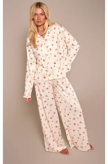 Butter Yellow Acai Bowl Printed Long Sleeve Button Through PJ Set