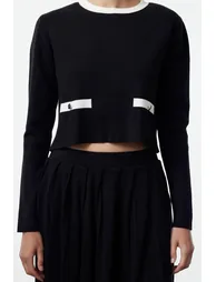 Black Premium Yarn/Special Yarn Pleated Skirted Knitwear Top-Bottom Set - 4