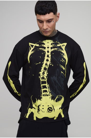 Tall Afterlight Glow In The Dark Printed Long Sleeve T-shirt - black
