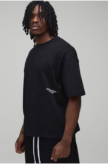 Tall Oversized Boxy Heavyweight Printed T-Shirt - black