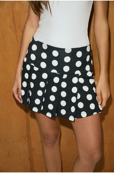 GRIMELANGE KLISES Women's Soft and Stretchy Fabric Polka Dot Ruffled Mini Black-White / Patterned Skirt product thumbnail 2