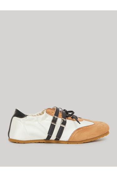 Satin Panel Buckle Strap Sneakers