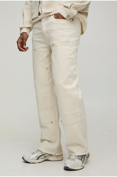 Relaxed Herringbone Twill Carpenter Trousers - ecru