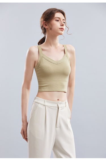 Soft V-Neck Crop Tank Top in Pea Green
