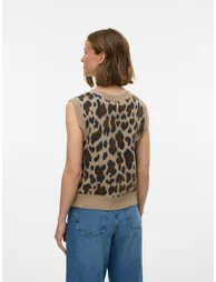 Sleeveless Jumper with Leopard Print - 2