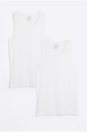 White Muscle Fit Ribbed Vest Set