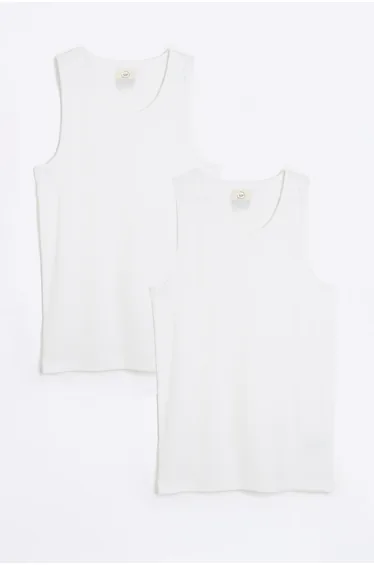 White Muscle Fit Ribbed Vest Set