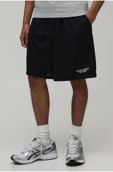Baggy Fit Printed Mesh Jersey Short - black
