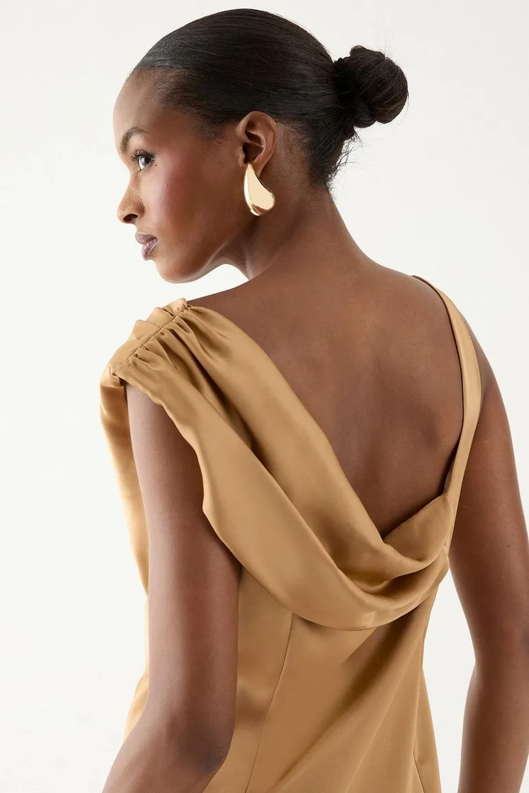 Satin Ruched Drape Bridesmaid Dress Misspap Beige : Evening Dresses :  VogaCloset Qatar