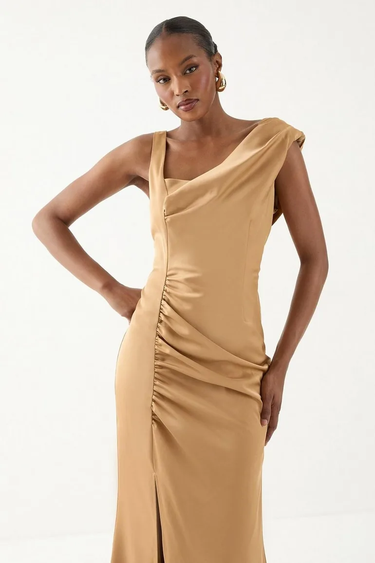 Satin Ruched Drape Bridesmaid Dress Misspap Beige : Evening Dresses :  VogaCloset Qatar