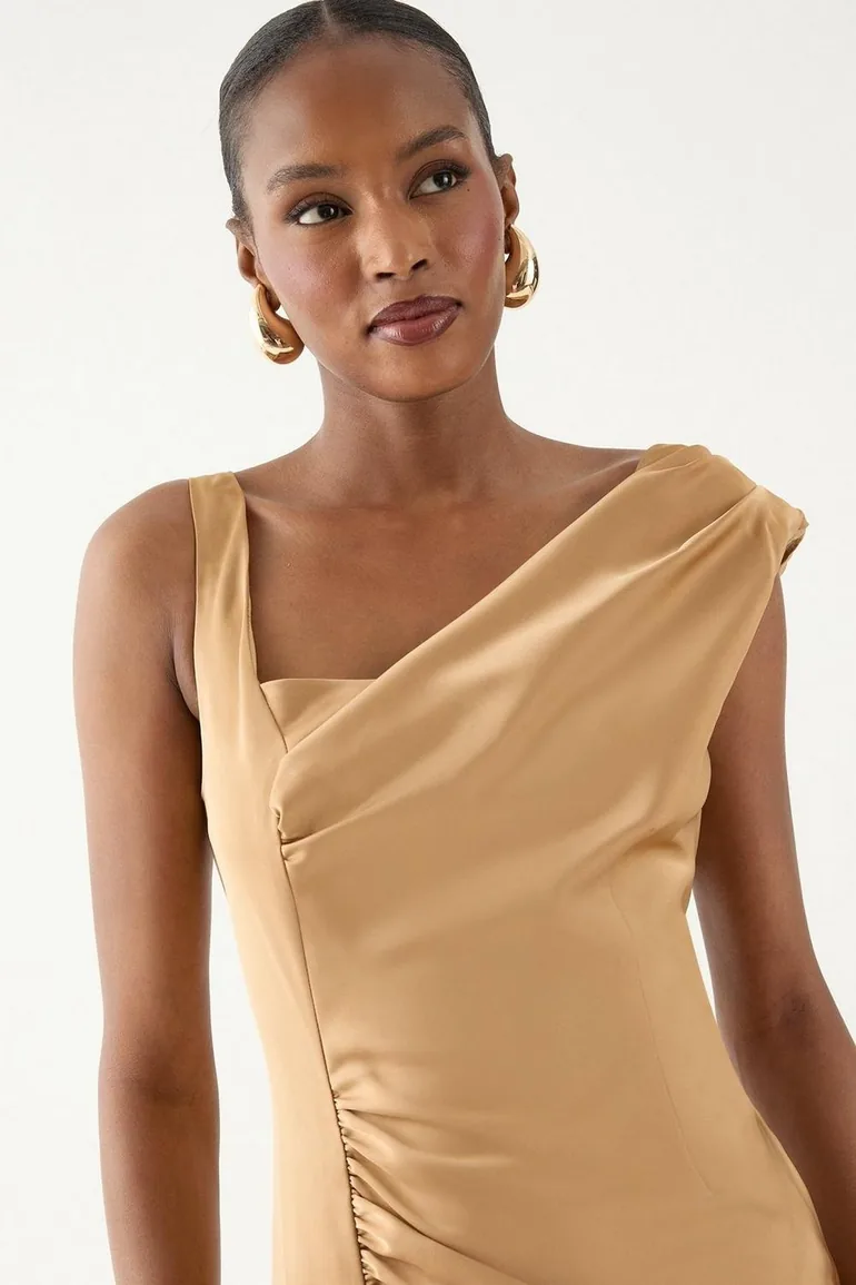 Satin Ruched Drape Bridesmaid Dress Misspap Beige : Evening Dresses :  VogaCloset Qatar